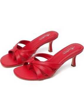 Women's Red Pointed Toe Vintage Mules Heels Slip On Stiletto Backless Sandal